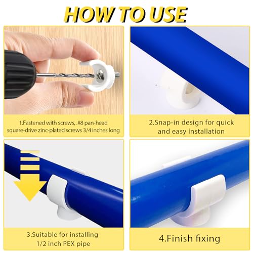 OWMOSYX 50 Pack 1/2 Inch PEX Clips, 16 mm Pipe Hangers Pipe Holder PEX Tubing Clamps PVC Water Pipe Support Pipe Clamp Tools, White Plastic U Pipe Clamp Tools - Thumbnail 3