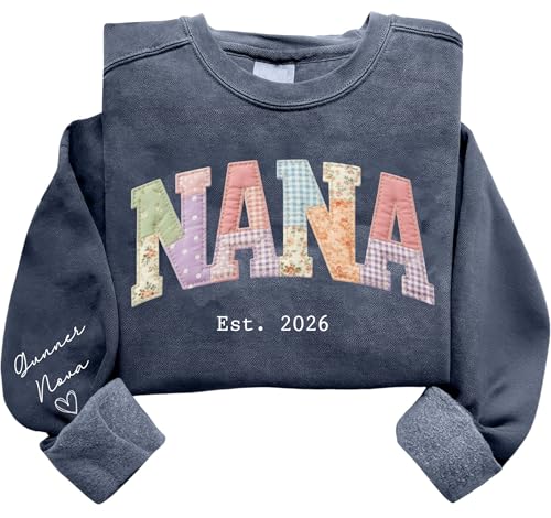 LOVELYPOD Personalized Patchwork Floral Nana Bundle Sweatshirt Grandma Core Print Faux Shirt Varsity Mom Quilt Cottagecore Mothers Day Sweatshirt W Heart On Sleeve Birthday