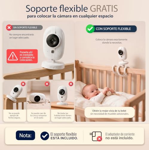 Miniatura 4 de Alyra Super Pack De Camara Vigilancia Bebe 720phd Soporte Camara Vigilancia Bebe Premium Baby Monitor 3,5 Camara Bebe Con Tecnologia Vox 100h Bateria Sin Wifi Vigilabebes Con Camara