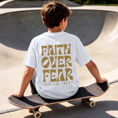 Image of Boys Faith Over Fear Shirt Christian Jesus T Shirts for Kids Religious Inspirational Bible Verse Graphic Tees Tops