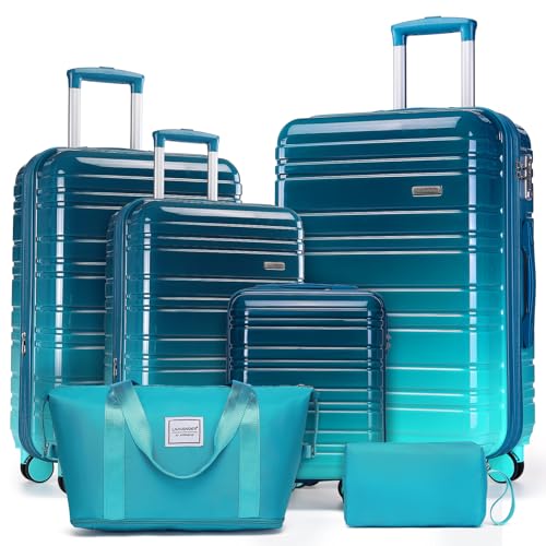 Image of LARVENDER Luggage Sets 6 Piece, Expandable PC+ABS Hardside Multicolor Suitcase Sets with TSA Lock Double Spinner Wheels, Ocean Breeze