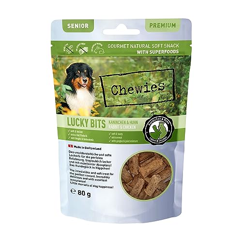 Chewies Lucky Bits Coniglio & Pollo Senior - Deliziosi per cani senza cereali & Soft con molte proteine e superalimenti come lievito di birra o ginkgo, senza zucchero (80 g)