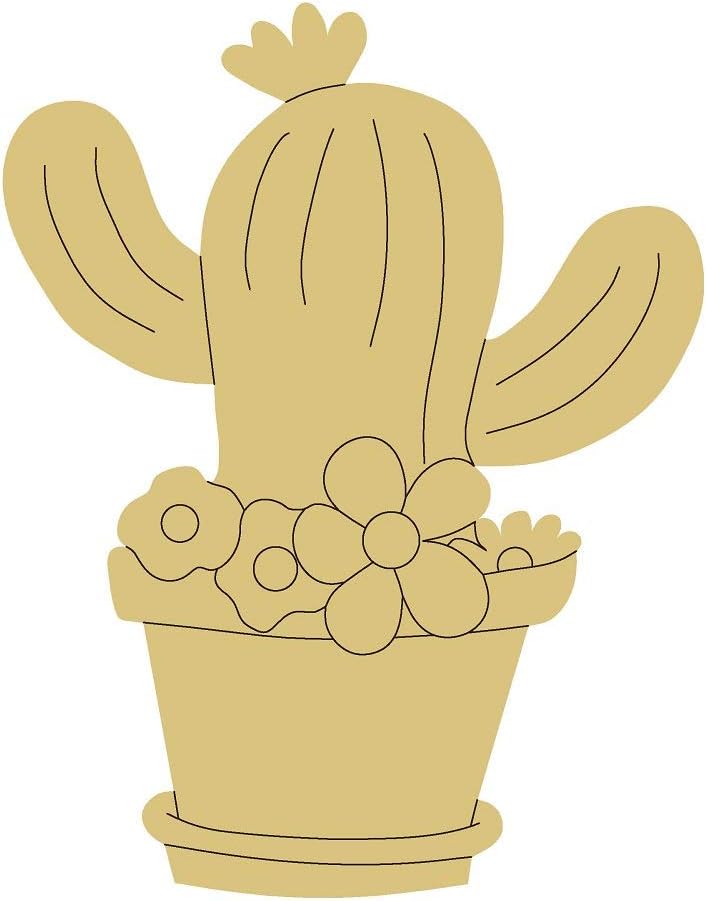 Cactus Design by Lines Cutout Unfinished Wood Shape Christmas Décor Wall Hanging Door Hanger Everyday Desert Plant Style 8 Art 1 (24")
