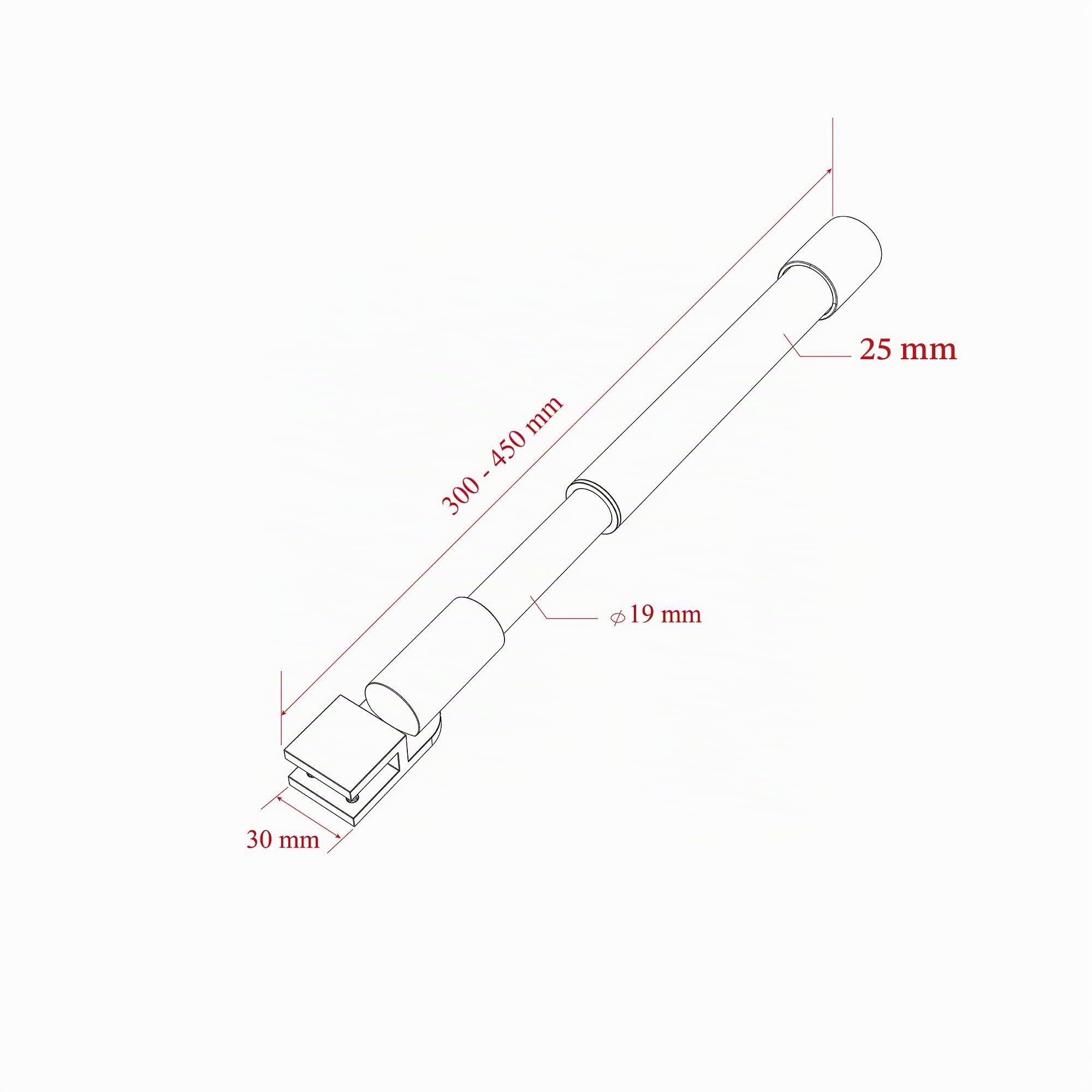 Haltestange Stabilisator für Duschwände Decke Dusche Duschabtrennung Edelstahl rund Verstellung 300-450 mm Glasstärken 6-10 mm GS33