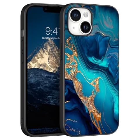 GaoBao for iPhone 13 Case, Phone Case iPhone 13, Slim Glow in The Dark Hybrid Hard PC Back Soft TPU Bumper Protective Anti-Slip Women Men Girls Boys Case for iPhone 13 6.1", Blue Marble/Gold Cover