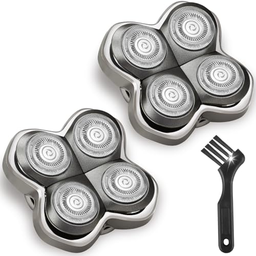 2 Pack Pro 4 Replacement Blades Compatible with Skull & Pitbulls Shaver Head Gold PRO Silver PRO Platinum PRO Butterfly Kiss PRO | Floating 4 Heads Electric Razor Refills + 1 Cleaning Brush