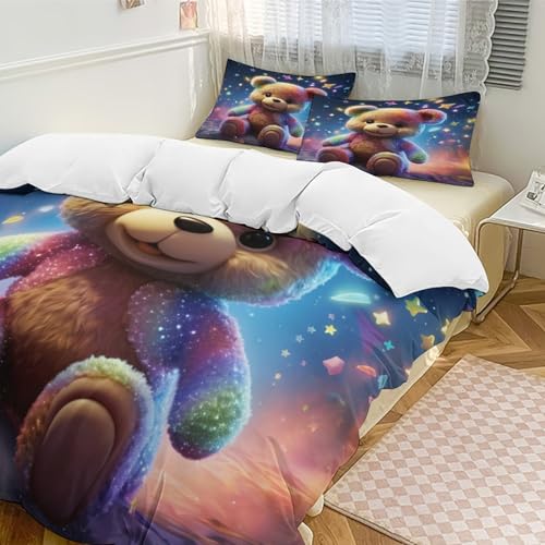 Housse de couette ours 3 pièces 220x240cm en microfibre et coton doux - 5