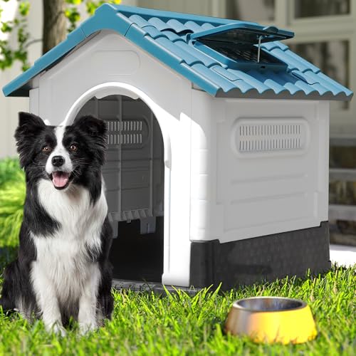DWVO 33.1'' Plastic Foldable Dog House for Small and Medium Dogs, Waterproof Folding Pet House with Adjustable Top Window and Elevated Base (33.1''L x 27.6''W x 30''H) - Image 3