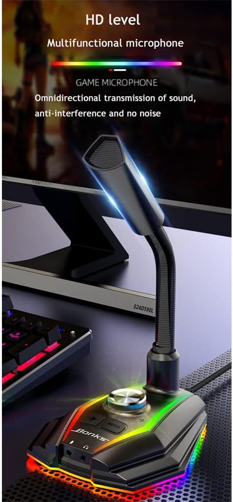 WIONC Desktop Gooseneck USB Microphone Game with Voice Changer Condenser Microphone Suitable for Computer Studio Recording (Color : USB Type 3, Size : 130 * 123mm) -