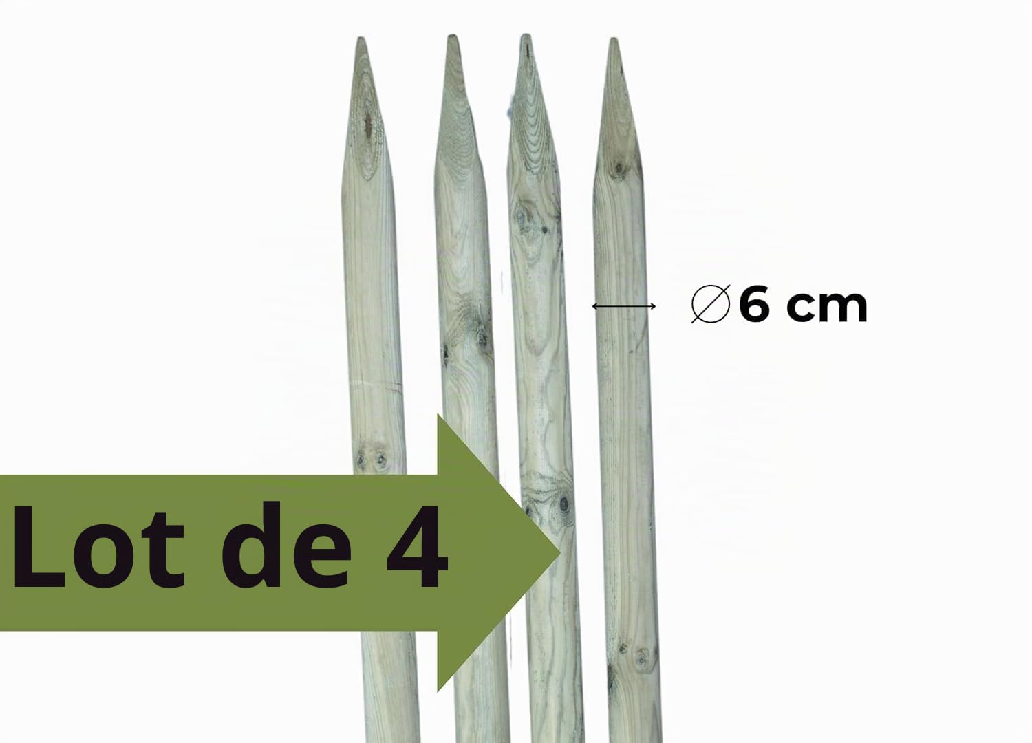 ø 6cm Lot de 4 Piquet Cloture Bois Longueur: 240 cm Poteaux De Clôture De Jardin Imprégné Résistant Aux Intempéries Palissade Tuteurs avec Pointe Couleur Olive