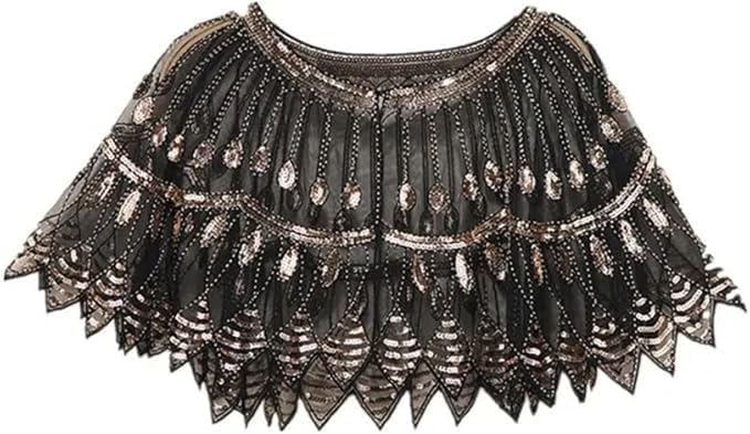 Damski wieczór cekinowy szal lata 20. sukienka vintage peleryna elegancki haft siatka kardigan trend okrycie akcesoria na imprezę studniówkę