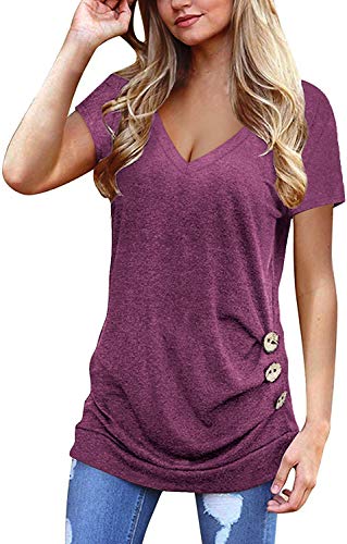 Jescakoo Womens Tops Short Sleeve V Neck Summer Shirts Casual Tunic