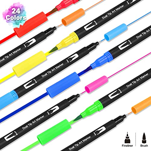 Feutres Coloriage 24 Couleurs Adultes et Enfants Stylo Aquarelle Brush Pen – vue 6