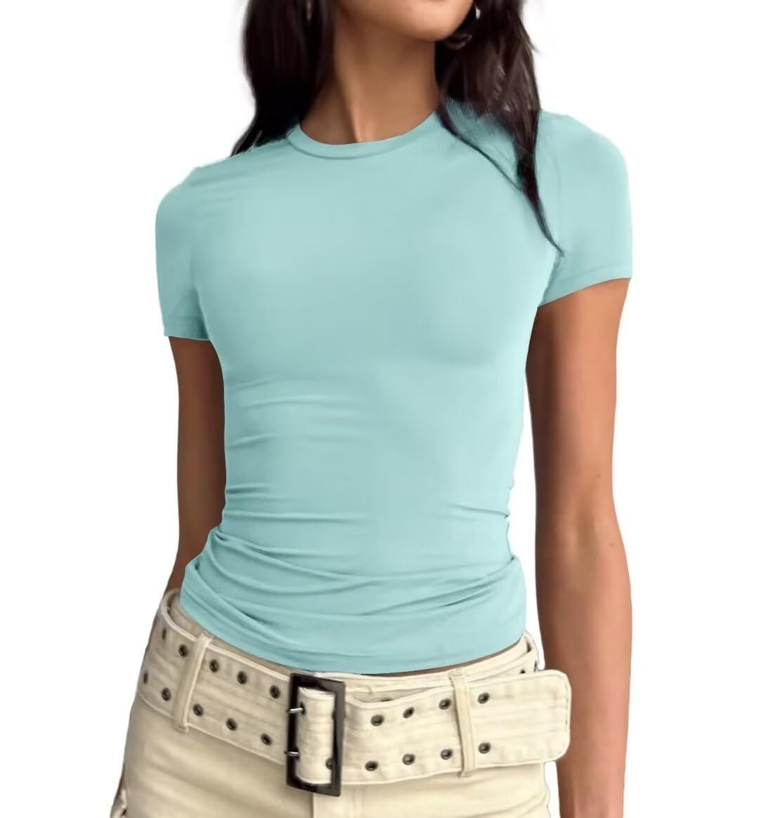 LACOZYWomen's Short Sleeve Crop Top Solid Color Slim Fit T-Shirt Y2K Streetwear Black S, M, L, XL