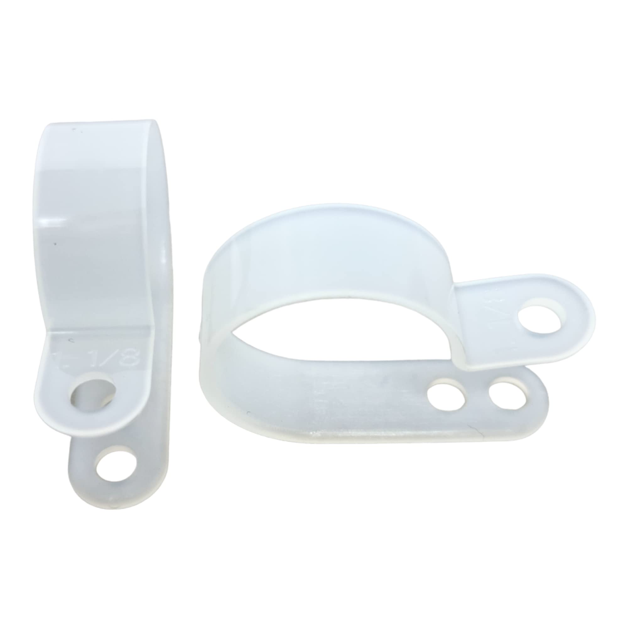 100 Pack of White Nylon P-Clips, Plastic Cable Clips, 28.5mm (1.1/8") Diameter