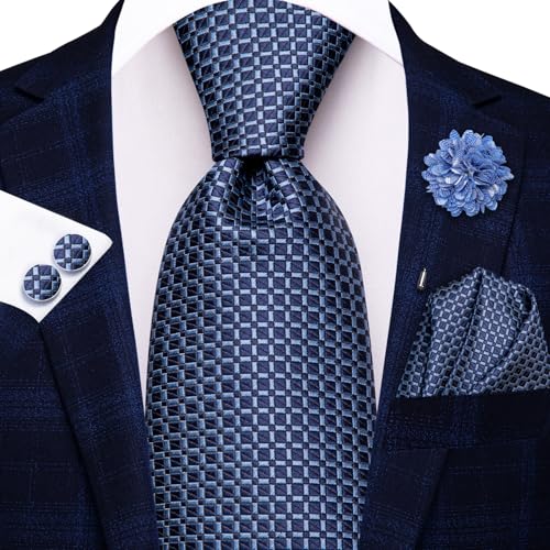 Image of Hi-Tie Men's Tie Lapel Pin Set Pocket Square Cufflinks Formal Woven Silk Tie Sets Wedding Party