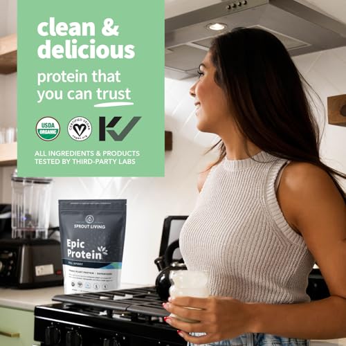 Image of Sprout Living, Epic Protein, Plant Based Protein & Superfoods Powder, Real Sport | 24 Grams Organic Protein Powder, Recovery, Vegan, Non Dairy, Non-GMO, Gluten Free, Low Sugar (1 Pound, 12 Servings)