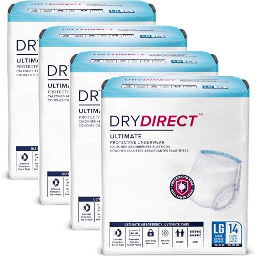 Dry Direct Ultimate Protective Underwear, Soft Cloth-Like Adult Diapers, Max Absorbency Disposable Incontinence Protection - Large (Case of 56)