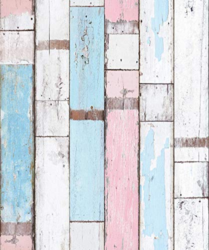 (V Original 4, paquete de 1) Papel tapiz de mural autoadhesivo con veta de madera reciclada y rústica 50cm X 3M (19,6' X 118'), 0,15mm Para revestimiento de restauración de muebles, sala de estar