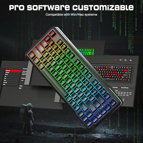 Image of Redragon K713 Wireless Mechanical Keyboard, Gasket Mounted RGB Gaming Keyboard, 3-Mode (2.4G /BT /USB), Pre-Lubed Linear Red Switches, 75％ Layout, 82 Keys Hot Swappable for PC /Mac - Black