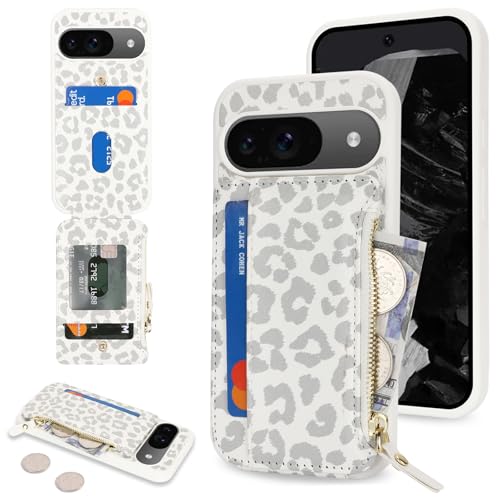 Image of Cavor for Google Pixel 9 /9 Pro Case Wallet with Card Holder, Leopard White