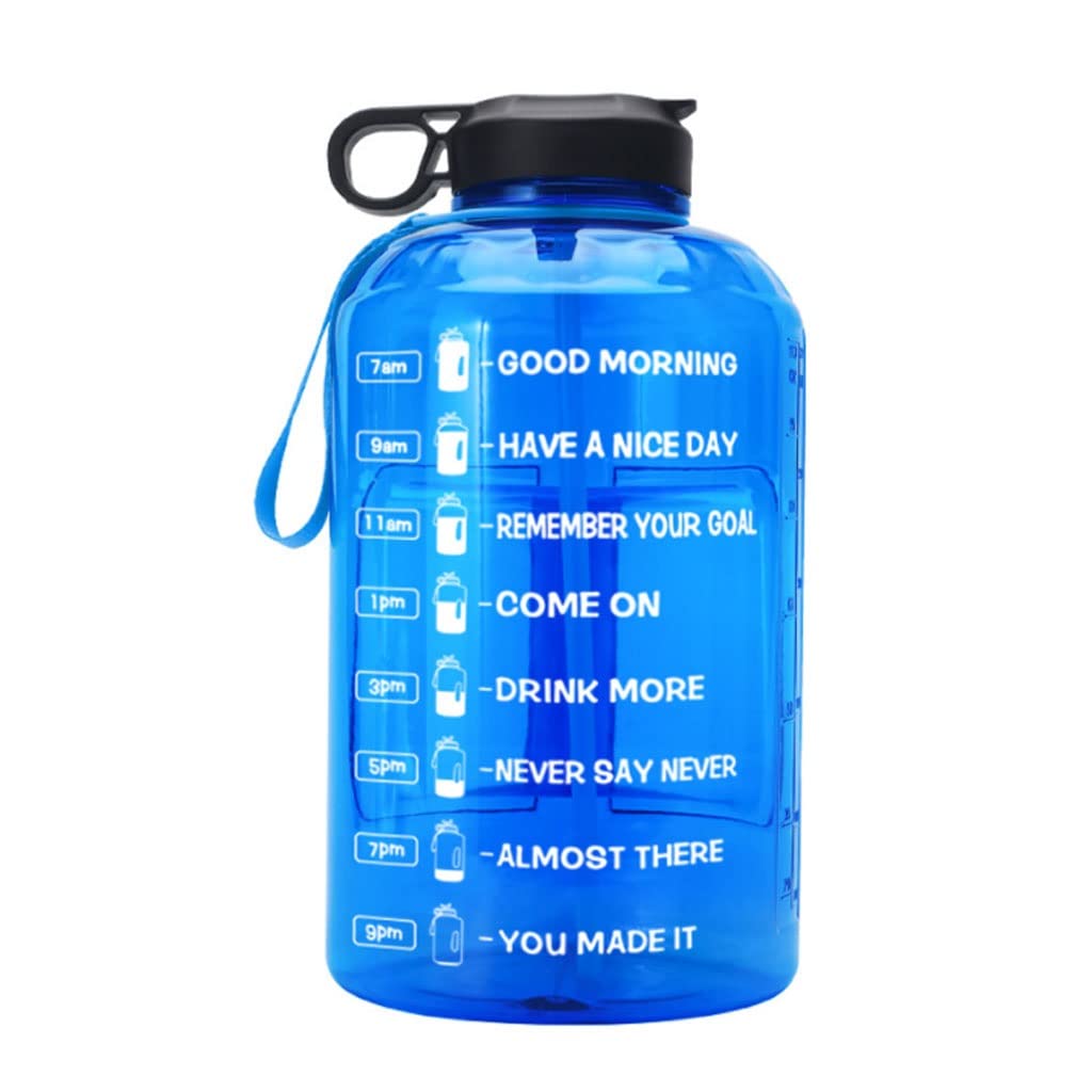 Bottiglia Acqua Sportiva 3.78L Bottiglia di grande capacità con coperchio del marker di tempo for le bevande dell'acqua Bevande del latte Simple Tazza con bottiglia di bere paglia Sport Borracce ( Blu
