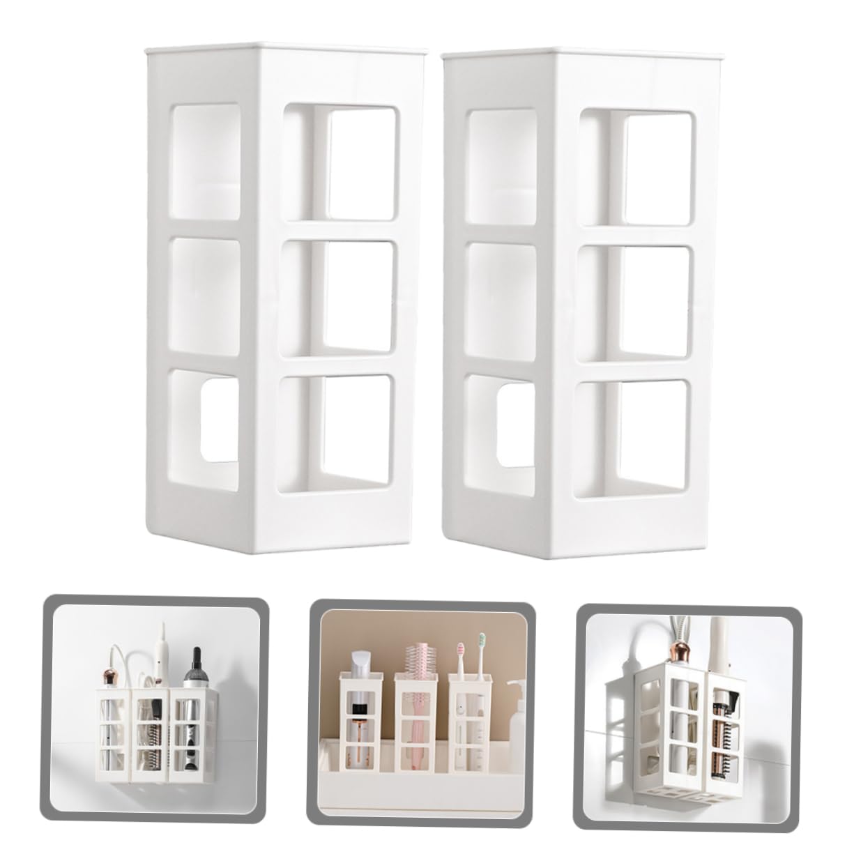 IWOWHERO Blow Dryer Brush Holder White Hair Products Organizer Easy Install Wall Storage Rack