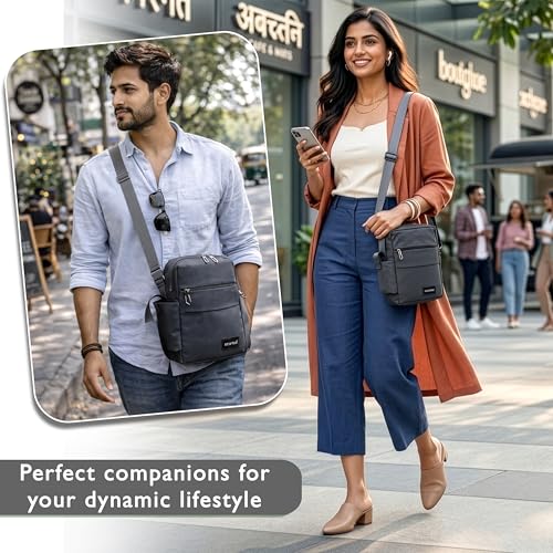 Image of Storite 10 Inch Stylish Padded Mini Sling Crossbody Bag for Men and Women, Small Passport Travel Sling Bag With Water Bottle Pocket