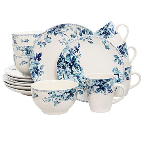 Elama Traditional Blue & White 16-Piece Dinnerware Set