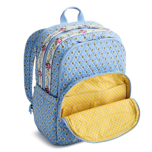 Image of Vera Bradley Women's Premium Cotton Large Bancroft Backpack - 15 inch Laptop & Trolley Sleeves - Elizabeth Blue, 28L