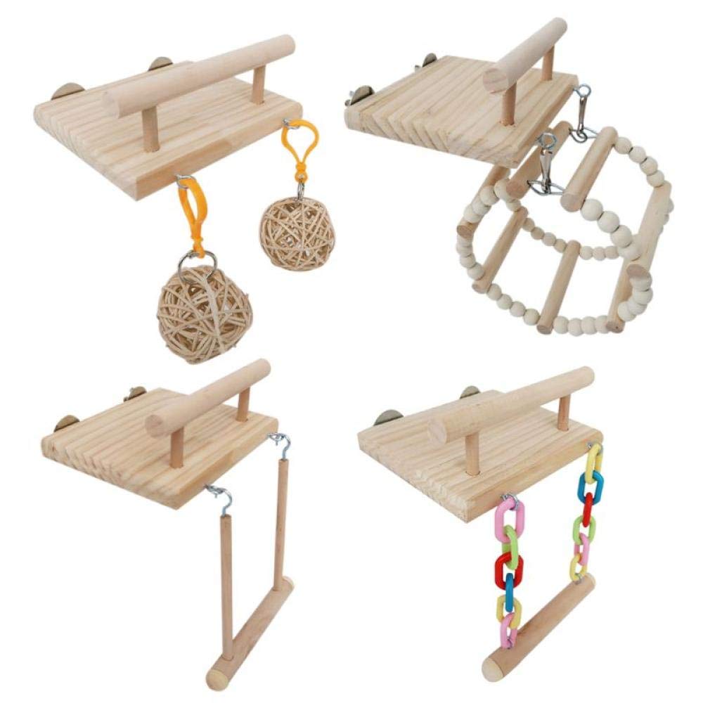Vogelstangen Hölzerne Vogelstangen Käfigspielzeug Hamster Play Gym Stand Mit Holzschaukel Rattan Ball 1St. 3