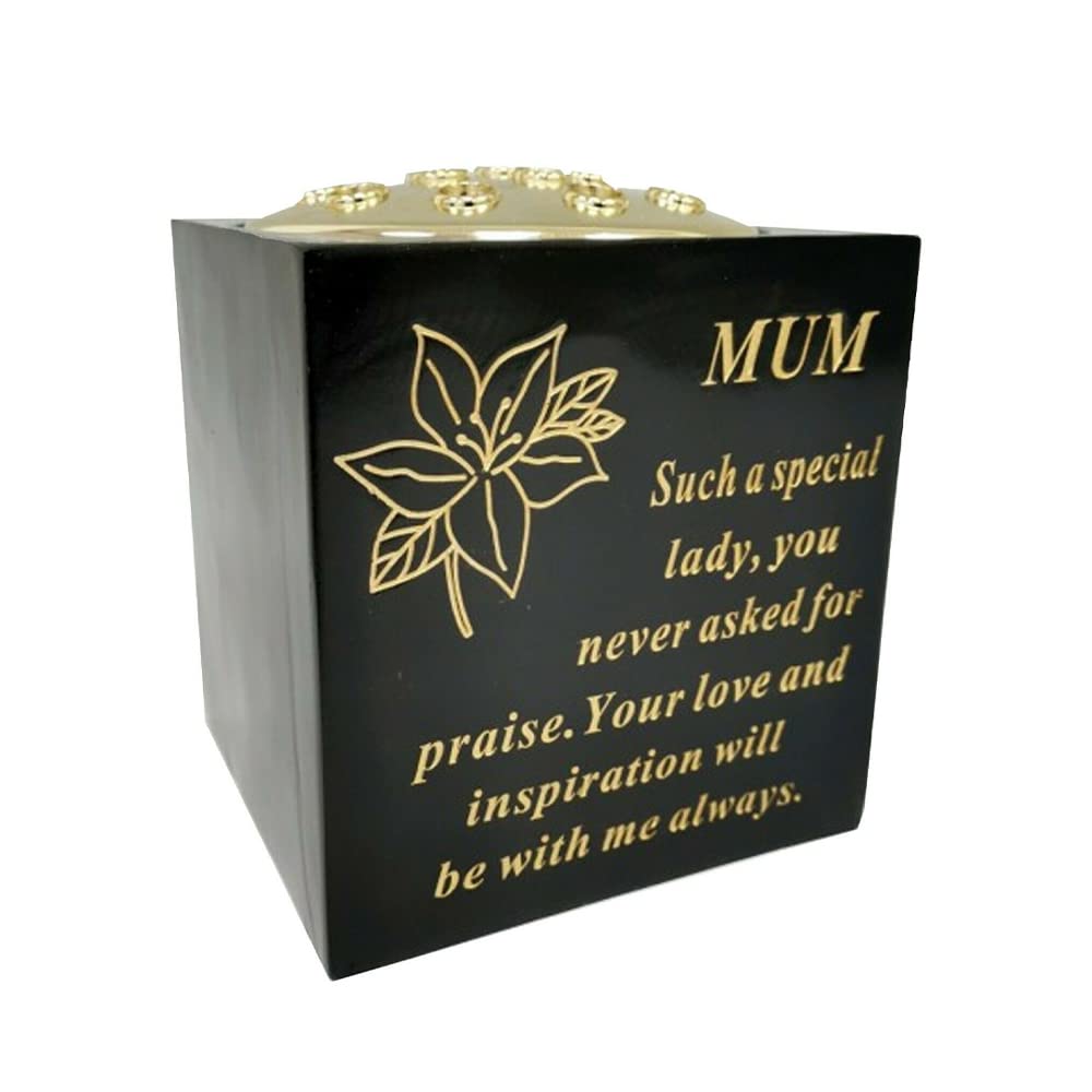 Black Grave Vase Container Pot With Lid - Tight Removable Lid, Small holes on the Top of Vase - Grave Vase Container For Flower (Black and Gold, Mum)