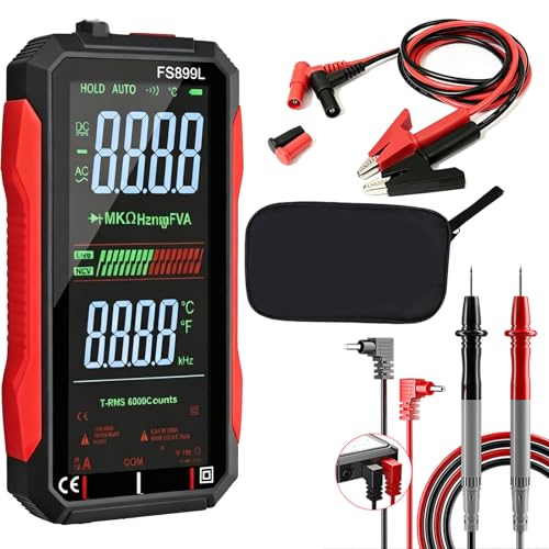 2026 Upgraded FS899L Digital Multimeter 6000 Counts True RMS Auto-Ranging AC/DC Voltage Tester NCV Capacitance Meter USB-C Rechargeable Color Screen with 2 Alligator Clips