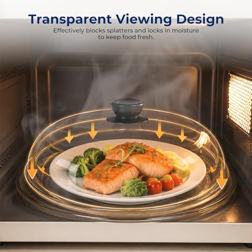 Image of Microwave Splatter Cover,10.7 In Round High Borosilicate Glass Microwave Cover for Food with Heat-Resistant Handle,Durable Splatter Covers Lids for Oven Plates,Pots & Pans,Dishwasher Safe