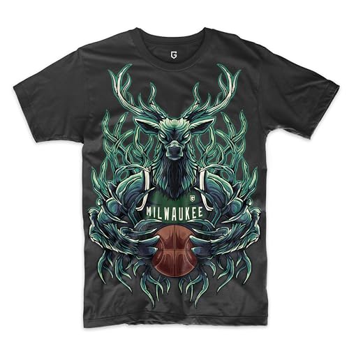 Game Garment Basketball Team Fan Sports Short Sleeve Crewneck Mens T Shirts - Basketball Graphic Tees Men (Milwaukee The Buck Deer - X-Large)