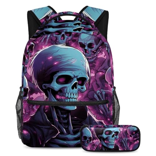 Sac à dos crâne violet pour éviter le mal de dos avec grande trousse de rangement