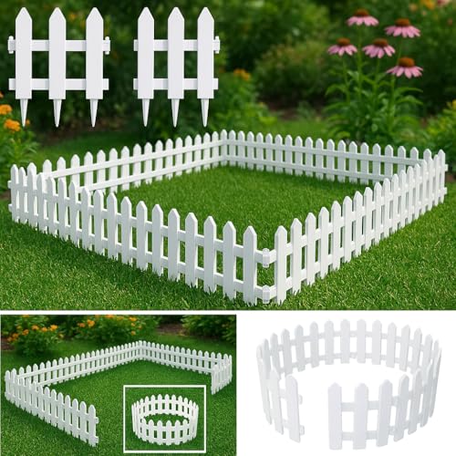 Image of Blooming Enterprises Pack of 4 Virgin Plastic Garden Foldable Fence Panels for Lawn & Plant Borders White | Decorative Outdoor Picket Edging for Garden, Patio & Pathways | Weather-Resistant PVC