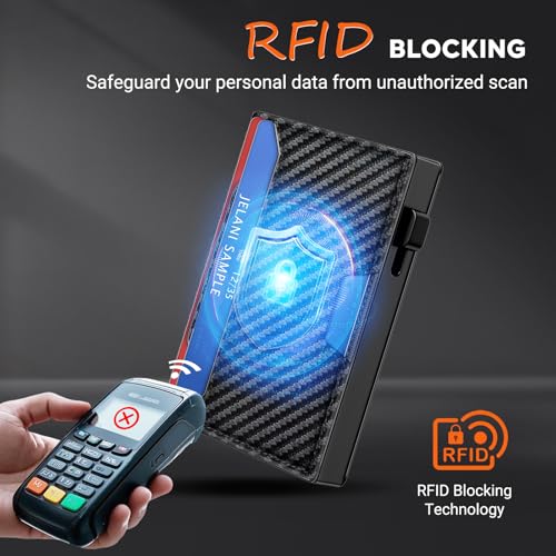 Pop-Up Wallet for Men - Father's Day Gift- Slim Metal RFID Blocking Card Holder, Holds 10 Cards with Money Clip & Magnetic Closure (Carbon Fiber)4