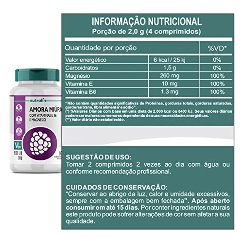 Nutralin Amora Miúra Com Vitamina E + B6 E Magnésio 60 Comprimidos
