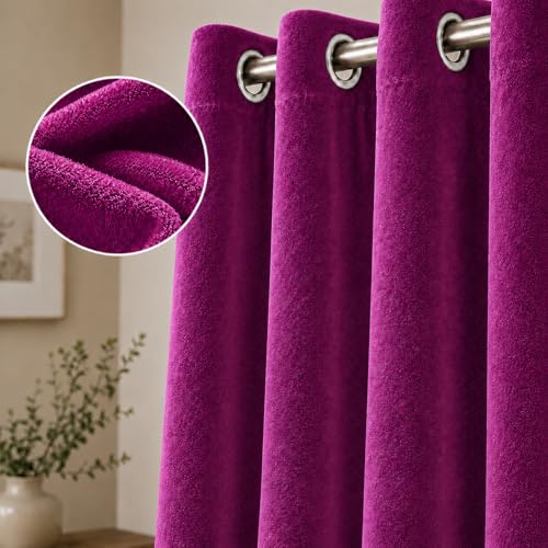 Image of GD Home Fabric Velvet Curtains | Heavy Soft Premium Velvet Drapes for Bedroom and Living Room | Semi Light Blocking, Thermal Insulated and Noise Reducing Window Panels | 5 Feet, Set of 2 (Magenta)