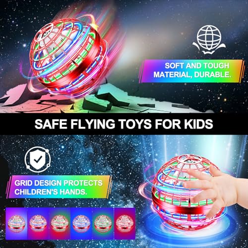 Image of Flying Orb Ball Toy,2025 Upgraded Parachute LED,Magic Hand Controlled Flying Gravity Ball,Cosmic Globe Boomerang,Cool Christmas Birthday Gift for 6 7 8 9 10+ Year Old Boys Girls-Red & Purple
