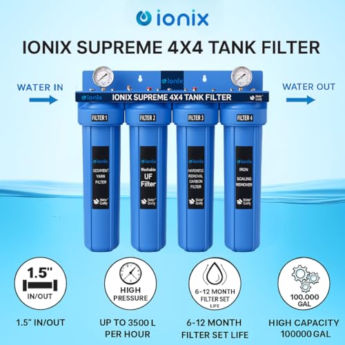 Image of IONIX 4 stage Washable UF Supreme Tank filter for whole house water filteration with 4 stages, All Type of Impurity removal from supply /Submersible Water | Tank water filter | 1 set | blue