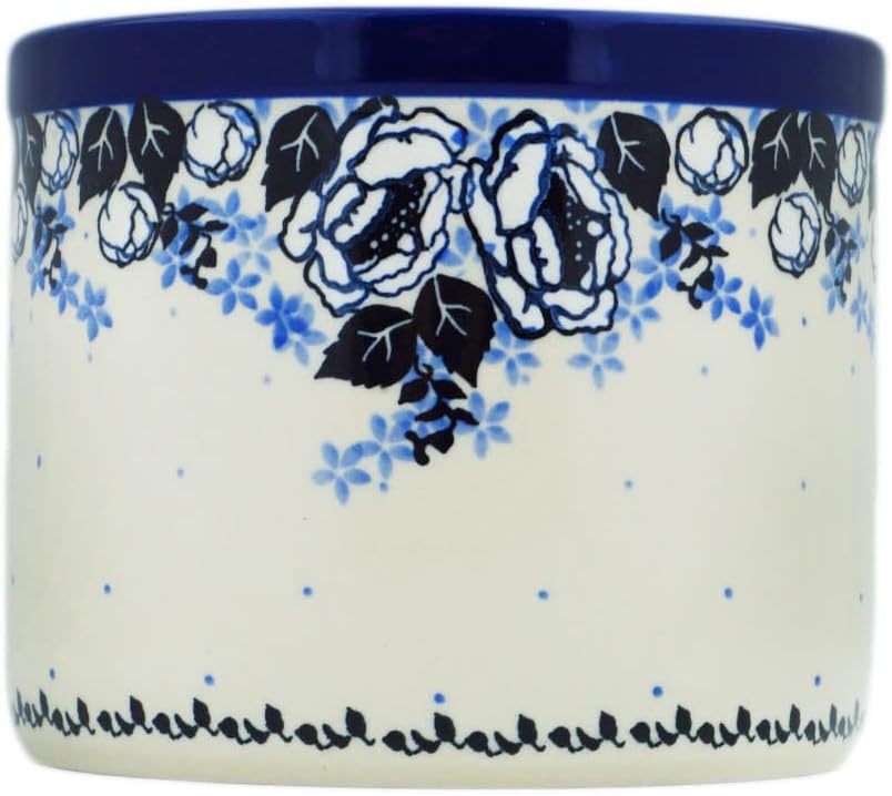 Polmedia Polish Pottery Utensil Jar - Flowers At Dusk Pattern Handmade in Boleslawiec Poland by Ceramika Artystyczna + Certificate of Authenticity