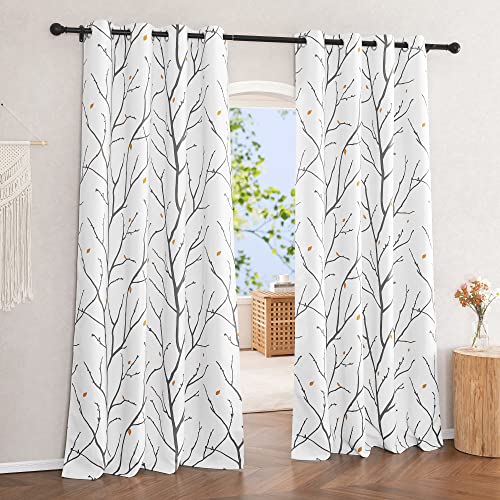 Nicetown Room Darkening Spring Curtains For Bedroom 84 Inch Length, Grommet Branch Thermal Window Drapes With Rain Of Petals For Living Room, Grey, W52 X L84, 2 Panels #TOP21