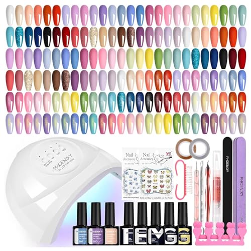 Phoenixy 45 Couleurs Kit Vernis Semi Permanent avec Top Coat Brillant Mat Pailleté Kit Ongle Gel UV Complet DIY Nail Art Outils de Manucure Adapté aux...