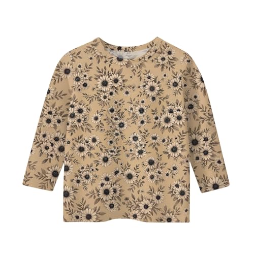 Clothes for Teen Girls 3/4 Length Sleeve Round Neck Shirts Pullover Blouses Summer Cute Three Quarter Length Tops3