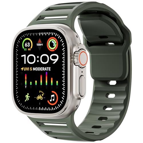 Sport Bands for Apple Watch Ultra 2 Band 49mm 45mm 44mm 42mm Men Women,Wide Rugged Silicone Waterproof Strap Replecement Wristband for iWatch Ultra Band Series 9 8 7 6 SE 5 4 3 2 1,Ultra2/Ultra