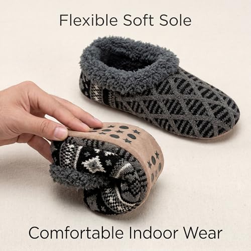 Image of cosyone1997 2-Pair Mens Slippers Sherpa Lined Fuzzy Slipper Socks Non Slip | Soft sole, gripper dots, flexible fit, machine washable, sizes 8-9 to 14-15