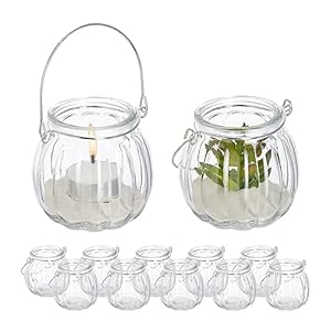 Relaxdays 12er Set Glas Teelichthalter mit Henkel