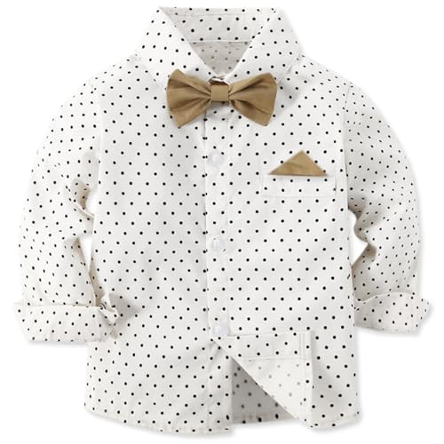 Image of SANGTREE Baby Suits for Boys Gentleman Wedding Outfits Long Sleeve Dress Shirt Suspender Pants Bowtie Boy Clothes Set, 1-6T